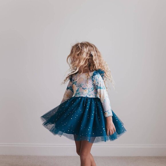 Blue Floral Print Sparkle Tulle Dress - Picture 7 of 10